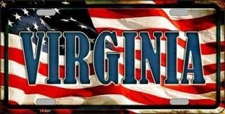 VIRGINIA State American Flag Background Metal License Plate Sign Novelty Vanity Craft Supply