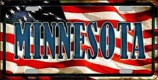 MINNESOTA State American Flag Background Metal License Plate Sign Novelty Vanity Craft Supply