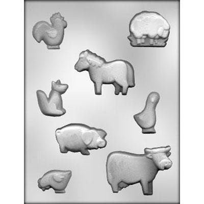 FARM ANIMALS Assortment Chocolate Candy Mold -- Ranch Farm Pony Horse Rooster Pig Chicken Sheep Craft Supply