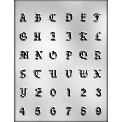 LETTERS NUMBERS Chocolate Candy Mold -- Medieval Text Letters Numbers Calligraphy Craft Supply