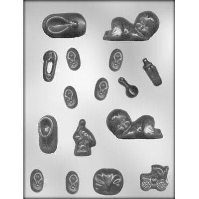 BABY SHOWER Chocolate Candy Mold -- Booties Baby Shower Diaper Pin Baby Carriage Craft Supply