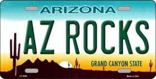 AZ ROCKS ARIZONA State Background Metal License Plate Sign Novelty Vanity Craft Supply