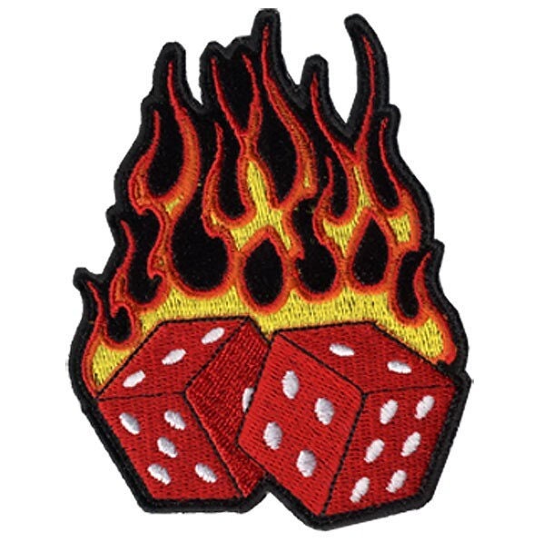 FLAMING DICE Patch - Blazing Dice Flames Gambeling Fire Biker Motorcycle Embroidered Patch Appliqué Craft Supply