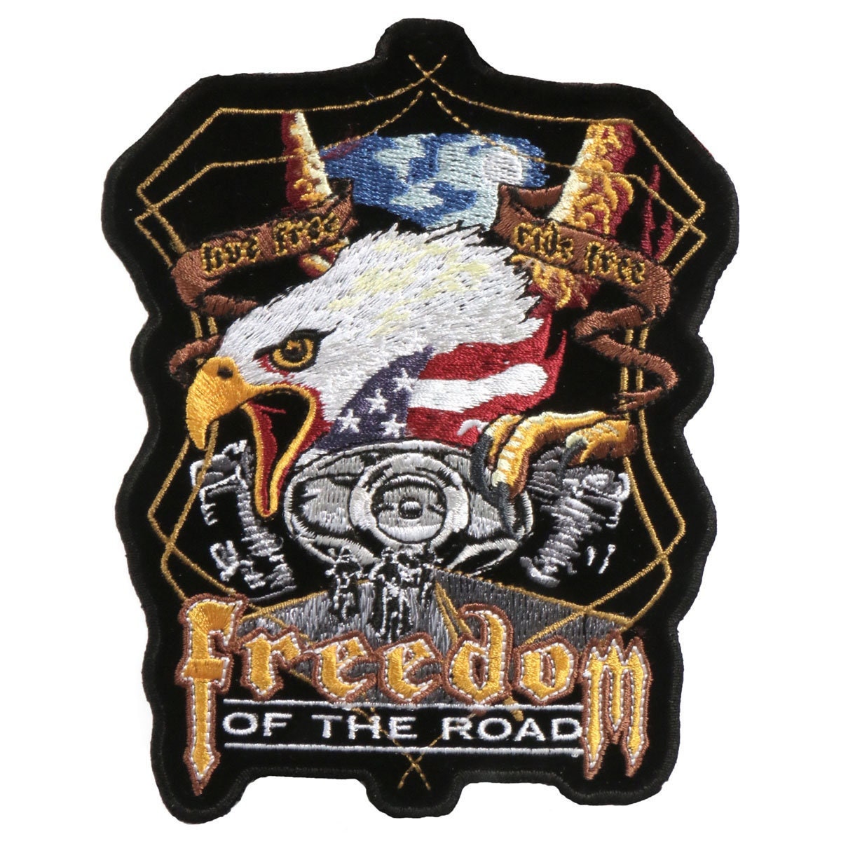 Freedom of the Road Patch - Midnight Bald Eagle Patriotic Biker Motorcycle Embroidered Patch Appliqué Craft Supply