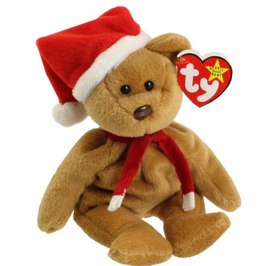 1997 HOLIDAY TEDDY Bear Ty Beanie Baby Retired Beanbag Plush - New with Tags Christmas Vintage 1990s