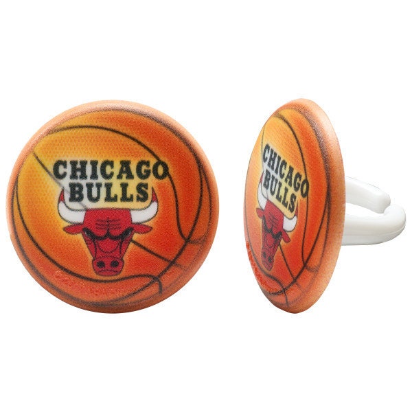 12 CHICAGO BULLS Cupcake Rings NBA Bulls Cake Toppers for Birthday Party Decoration Craft Supply