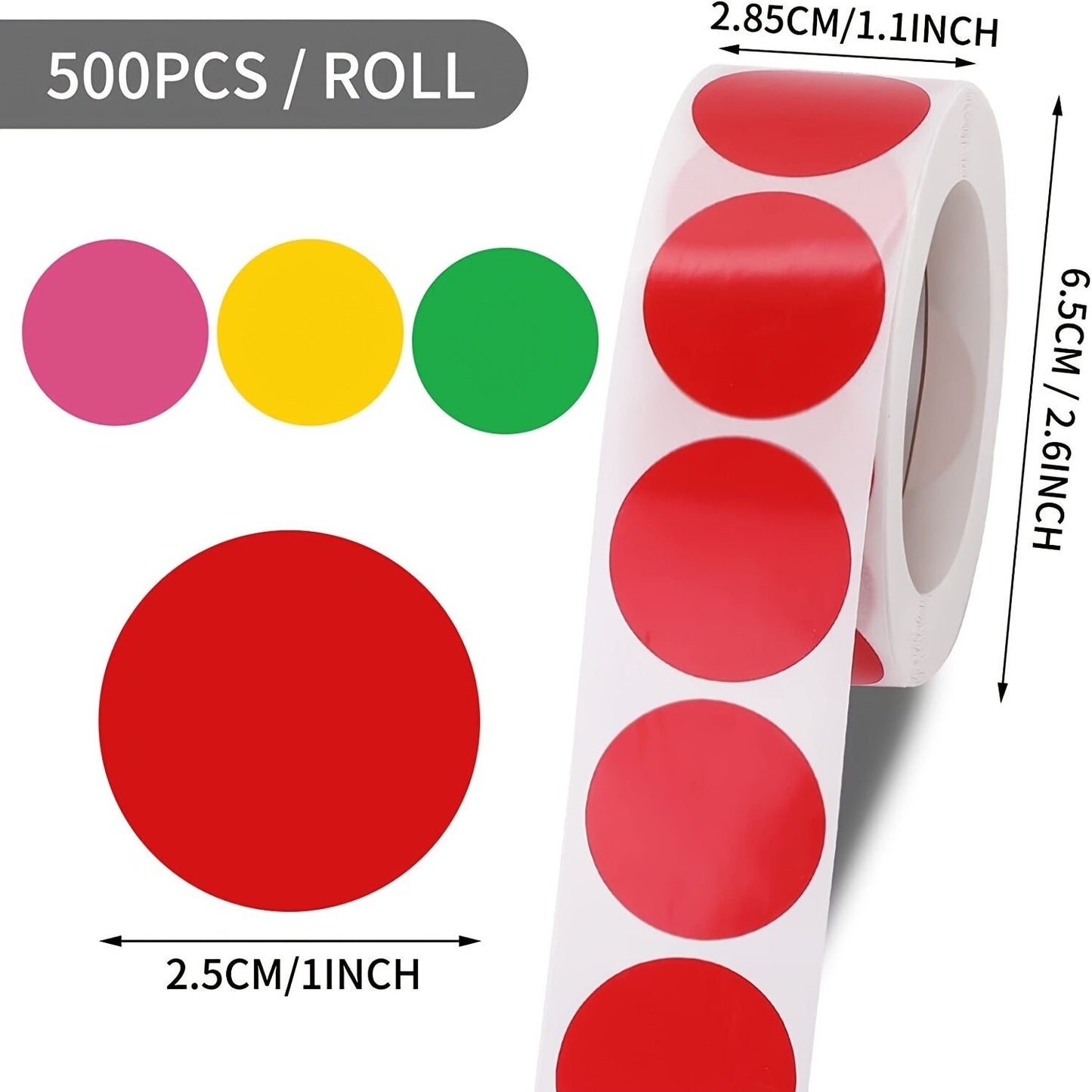 500 PINK Round Dot Stickers - Small 1" Stickers, For Sorting Closing Envelopes School Arts Crafts Roll Sticker Craft Supply