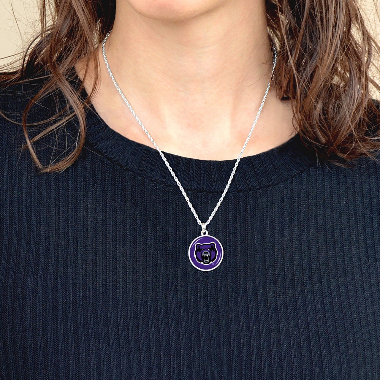 Officially Licensed CENTRAL ARKANSAS BEARS Necklace - Pewter Charm Sterling Plated - University of Central Arkansas