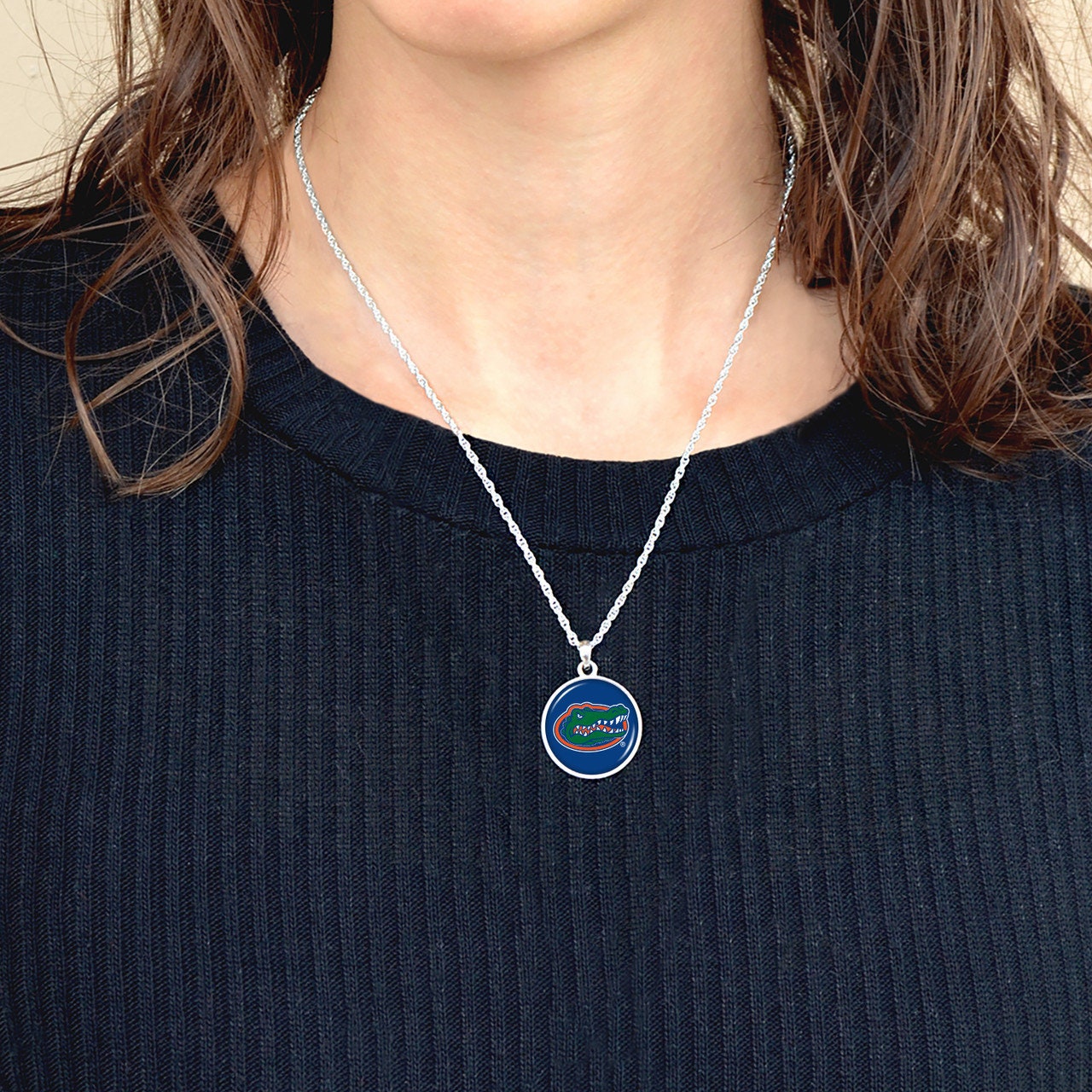 Officially Licensed FLORIDA GATORS Necklace - Pewter Charm Sterling Plated - University of Florida