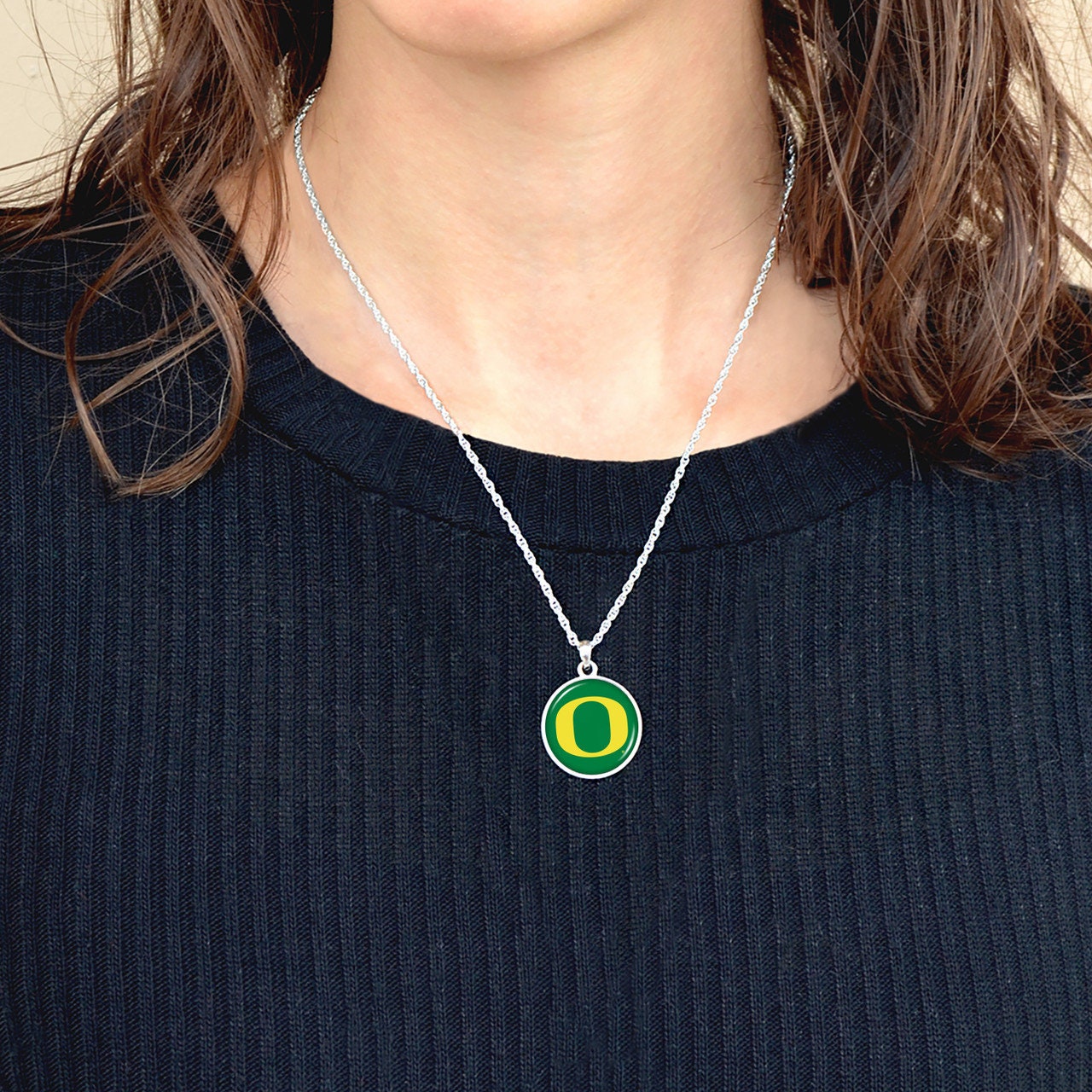 Officially Licensed OREGON DUCKS Necklace - Pewter Charm Sterling Plated - University of Oregon