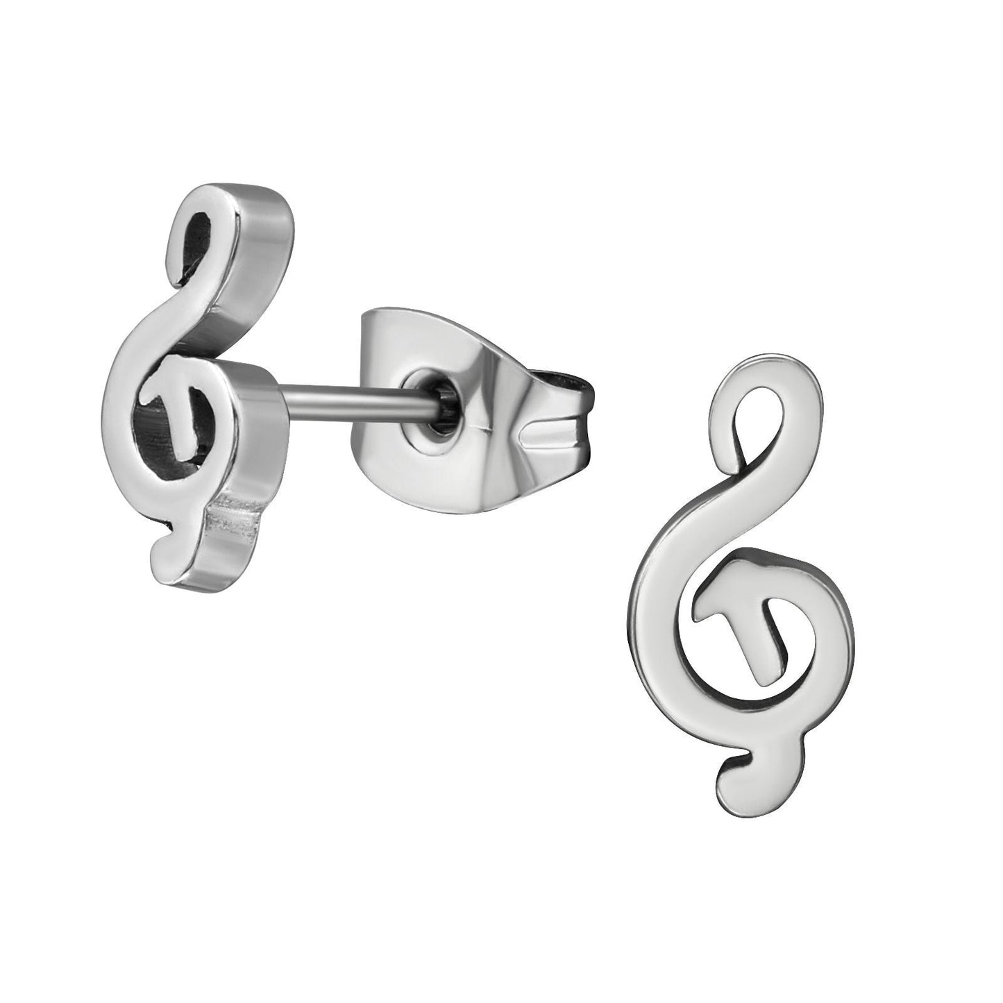 925 Sterling Silver Earrings G Clef - Ear Studs with Backing - High Polish Surgical Steel - Music Clef Music Note- Hypoallergenic Earrings