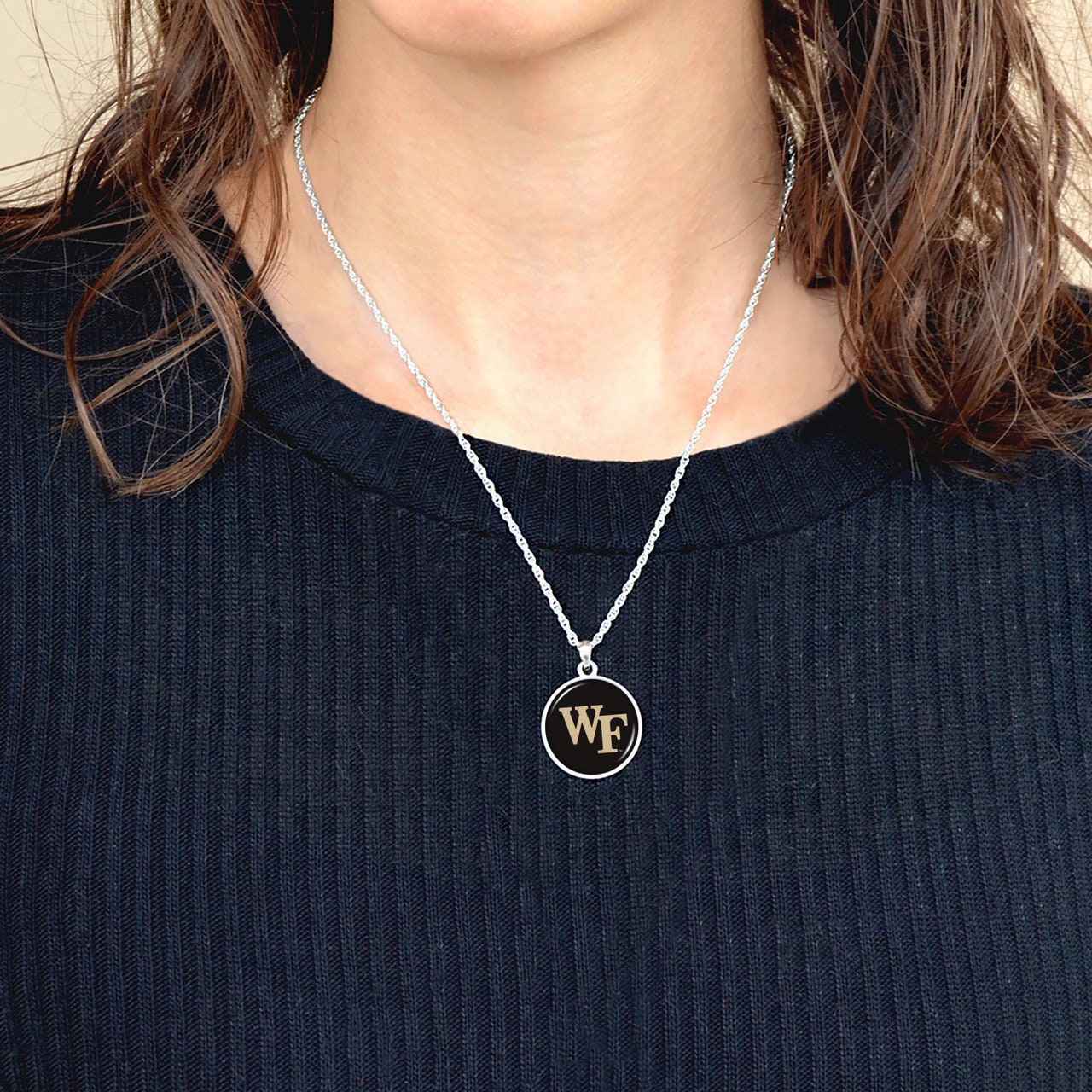 Officially Licensed WAKE FOREST Demon Deacons Necklace - Pewter Charm Sterling Plated - Wake Forest University