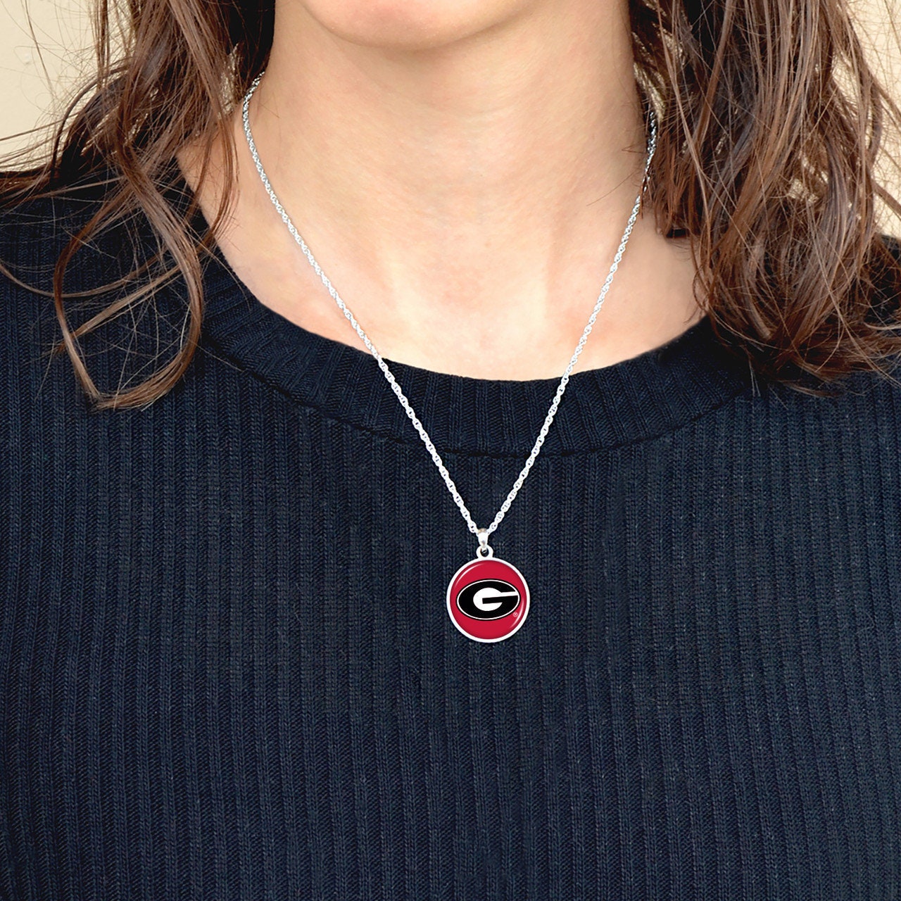 Officially Licensed GEORGIA BULLDOGS Necklace - Pewter Charm Sterling Plated - University of Georgia