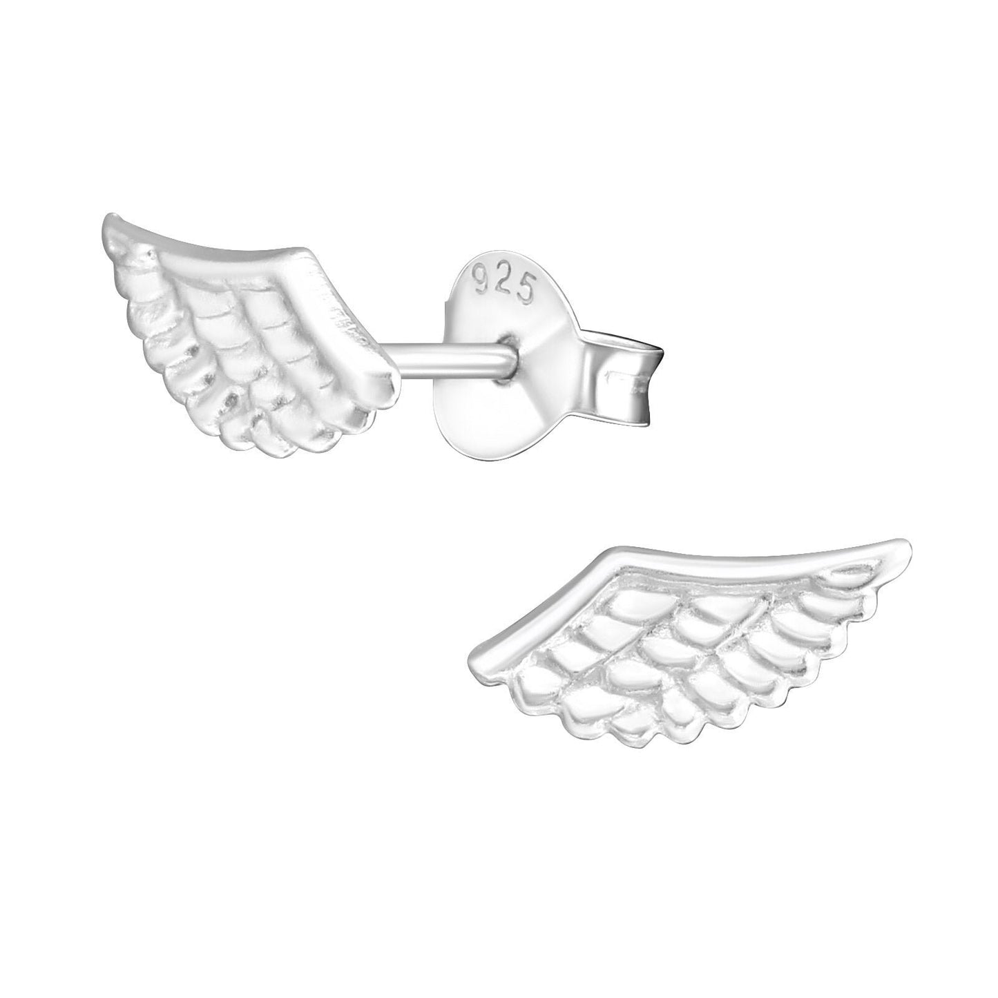 925 Sterling Silver Earrings Wings - Ear Studs with Backing - Christian Angel Wings - Hypoallergenic Earrings