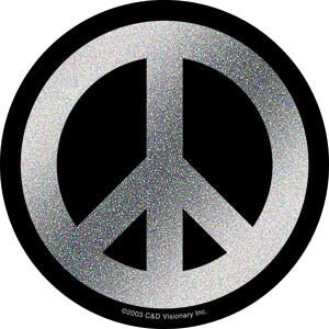 Peace Round Glitter Sticker - 4 Inch - Peace And Love Hippie Love Black and Silver