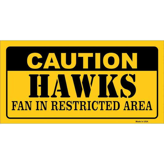Caution Hawks Fan Sticker Decal - 6x3 Inch - Novelty Rectangle Sticker Decal - Basketball Water Resistant Car Truck Window Craft Supply