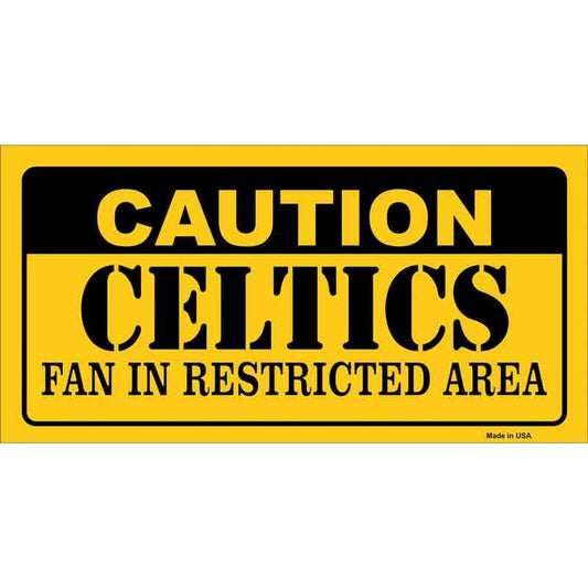 Caution Celtics Fan Sticker Decal - 6x3 Inch - Novelty Rectangle Sticker Decal - Basketball Water Resistant Car Truck Window Craft Supply