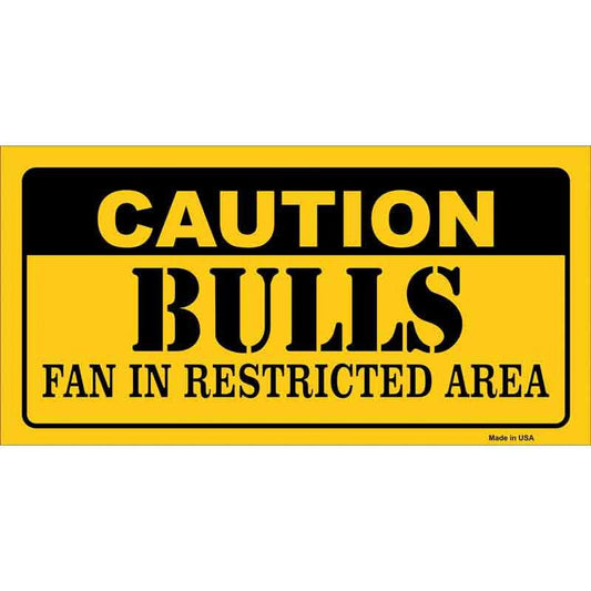 Caution Bulls Fan Sticker Decal - 6x3 Inch - Novelty Rectangle Sticker Decal - Basketball Water Resistant Car Truck Window Craft Supply