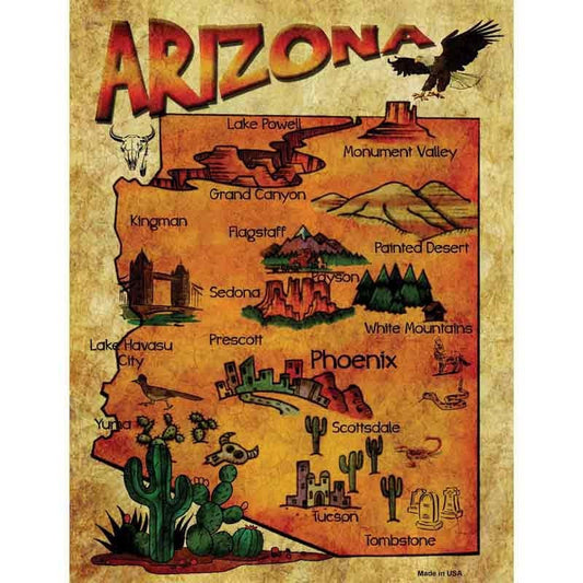 Arizona State Map Decal - 6x4.5 Inch - Old Aizona State Map Novelty Sticker Decal - Water Resistant Car Truck Window Craft Supply