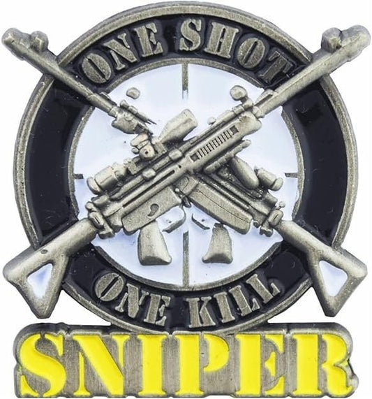 ONE Shot ONE Kill Sniper Lapel Pin - Armed Forces Military Sniper Enamel Pin Backpack Tie Shirt Trading Button Pinback Craft Supply