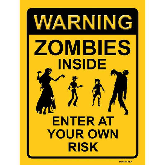 Warning Zombies Inside Enter Own Risk Decal - 6x4.5 Inch - Funny Novelty Sticker Decal - Water Resistant Car Truck Window Craft Supply