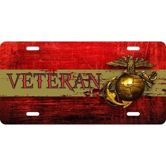 MARINES Veteran Distressed Metal License Plate - United States Marines USMC Eagle Globe Anchor Vet Military EGA Craft Supply