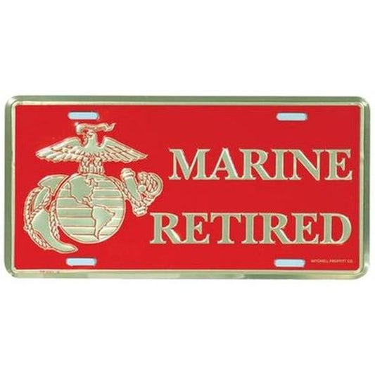 MARINE Retired Metal License Plate - United States Marines USMC Eagle Globe Anchor Retired Military EGA Craft Supply