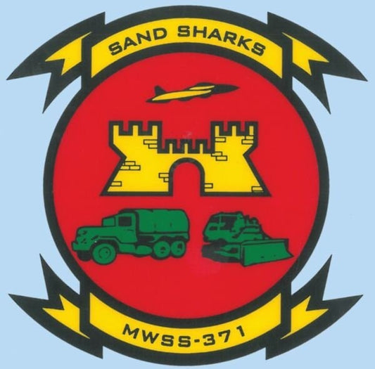 Marines Sand Sharks MWSS-371 Clear Decal Sticker - USMC Marine Corps Wing Support Squadron 371 Decal Car Truck Window Military Craft Supply