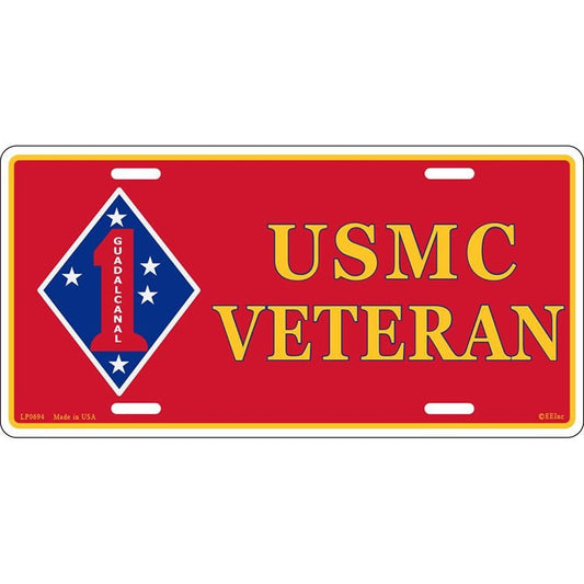 USMC 1st Marine Division Veteran Metal License Plate - USMC Marine Corps Marines Craft Supply