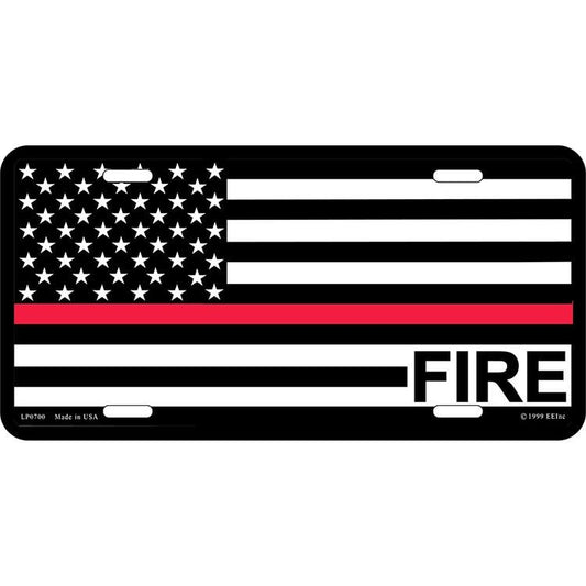 FIREFIGTHER Thin Red Line Metal License Plate - Fire Dept Rescue First Responder Craft Supply