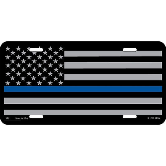 THIN BLUE LINE Police American Flag Metal License Plate - Law Enforcement Police Sheriff Highway Patrol Sign Novelty Vanity Craft Supply