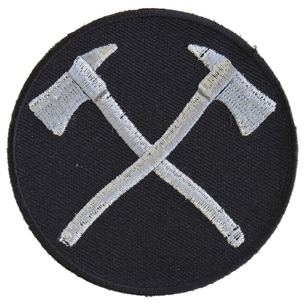 CROSSED AXES In Silver Firefighter Embroidered Patch Craft Supply