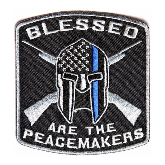 BLESSED ARE PEACEMAKERS Spartan Thin Blue Line Police Sheriff Law Enforcement Patch Craft Supply