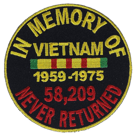 MEMORY OF VIETNAM Never Returned Military Biker Embroidered Patch