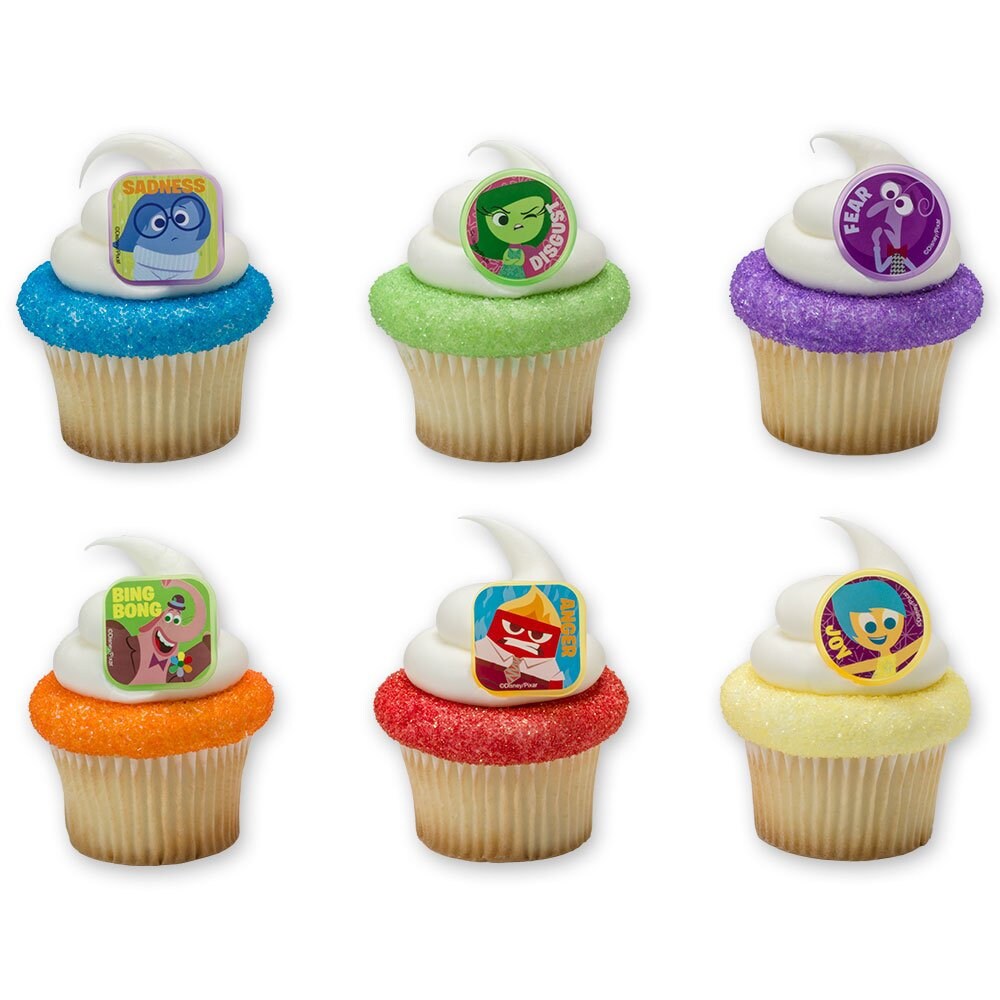12 Inside Out Riley's Emotions Cupcake Rings Cake Toppers for Kids Birthday Party Craft Supply