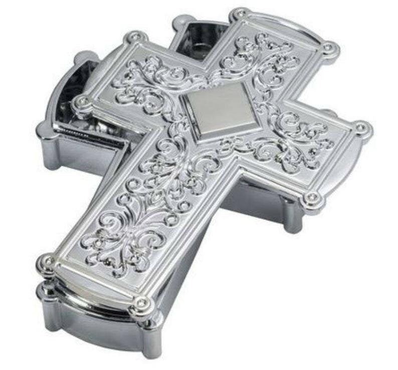 Silver Cross Cake Topper Decoration Keepsake Box for Baptism Church Decoset Craft Supply