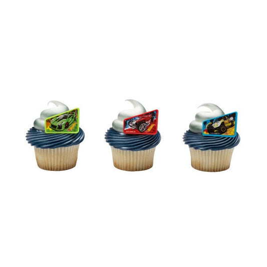 12 HOT WHEELS Way 2 Fast Cupcake Rings Cake Toppers for Birthday Party Decoration