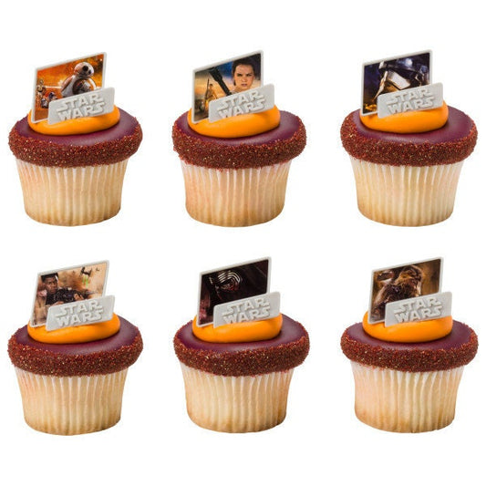 12 STAR WARS Cupcake Rings The Force Awakens Cake Toppers for Birthday Party Decoration Craft Supply