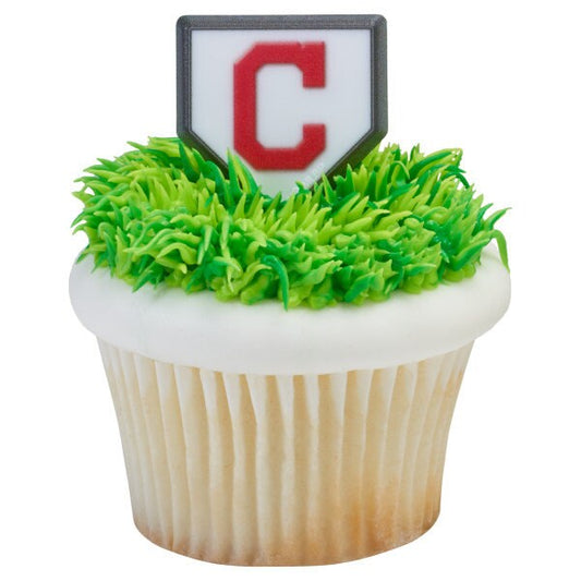 12 CLEVELAND INDIANS Cupcake Rings MLB Home Plate Cake Toppers for Birthday Party Decoration Craft Supply