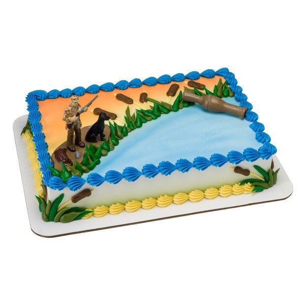 DUCK HUNTING Cake Topper Hunter with Dog Rifle Cake Decoration Decoset Birthday Craft Supply