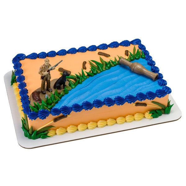 DUCK HUNTING Cake Topper Hunter with Dog Rifle Cake Decoration Decoset Birthday