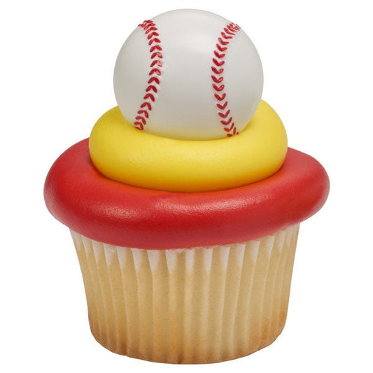 12 BASEBALL Cupcake Rings 3D Cake Toppers for Birthday Party Decoration Craft Supply
