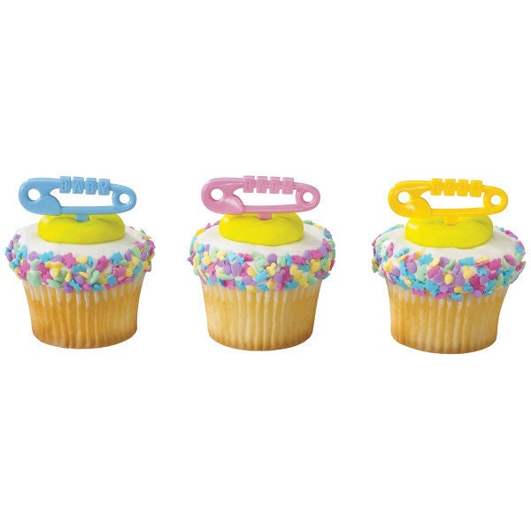 12 BABY DIAPER PINS Cupcake Picks Cake Toppers for Baby Shower Boy Girl Party Decoration Craft Supply