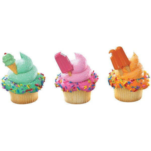 12 COOL TREATS Cupcake Picks Cake Toppers for Ice Cream Cone Popsicle Birthday Party Decoration Craft Supply
