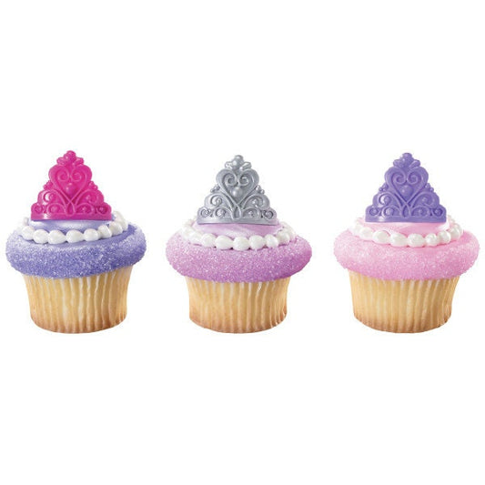 12 QUEEN CROWN Cupcake Rings Cake Toppers for Princess Kids Birthday Party Decoration