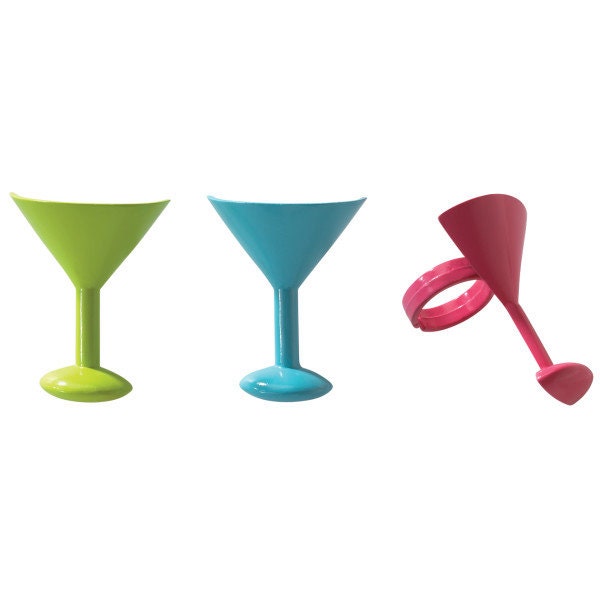 12 COCKTAIL GLASS Cupcake Rings Cake Toppers for Princess Kids Birthday Party Decoration Craft Supply