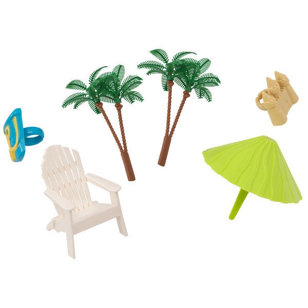 BEACH CHAIR UMBRELLA Cake Topper Cake Decoration Birthday Hawaiian Luau Decoset Craft Supply