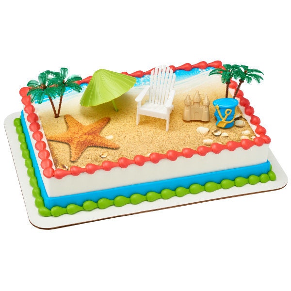 BEACH CHAIR UMBRELLA Cake Topper Cake Decoration Birthday Hawaiian Luau Decoset Craft Supply
