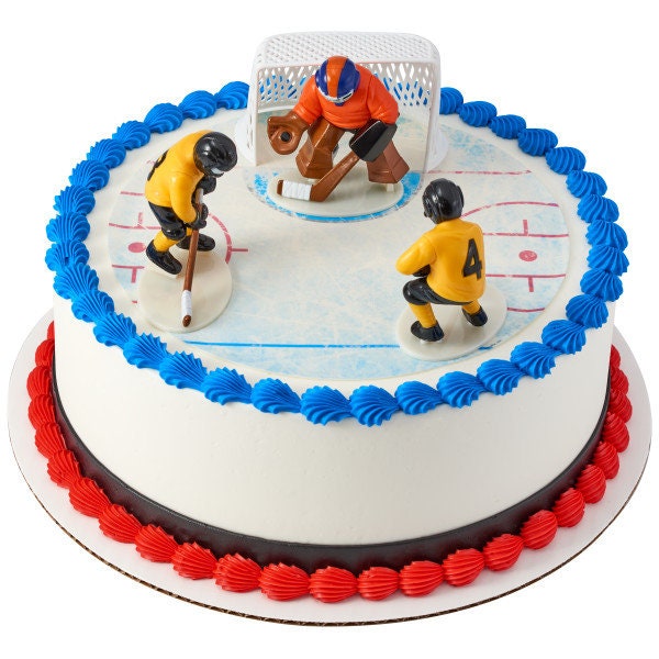 HOCKEY FACE OFF Cake Topper Cake Decoration Birthday Sports Goal Hockey Puck Decoset