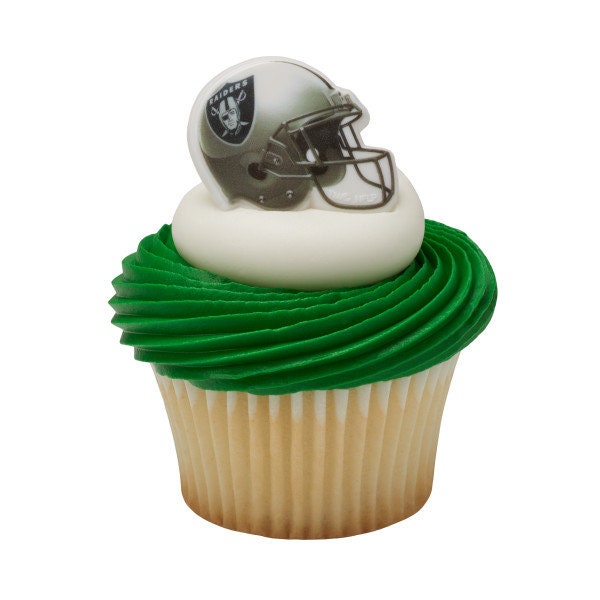 12 OAKLAND RAIDERS Cupcake Rings NFL Cake Toppers for Birthday Party Decoration Craft Supply